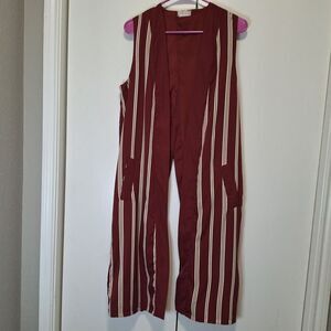Free People Striped Maroon Long Vest